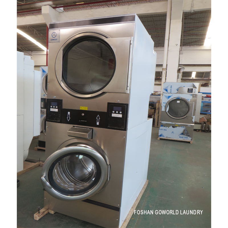 GOWORLD Low Noise stacking washer dryer LPG gas heating for laundry shop-2