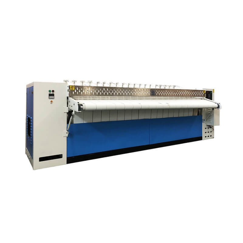 Chest-roller style flatwork ironer machine for textile laundry plant