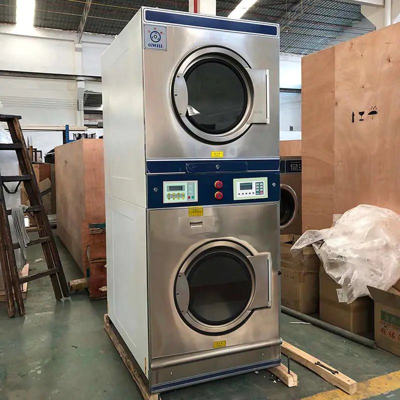 Manual stackable washer and dryer sets 8kg15kg LPG gas heating for hotel