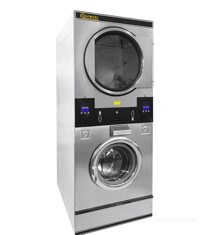 8kg-15kg Commercial stack washer dryer machine in laundry shop,hotel